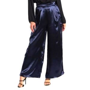 Code Mode wide leg satin blue trousers